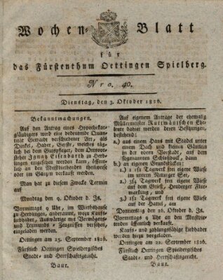 Wochenblatt für das Fürstenthum Oettingen-Spielberg (Oettingisches Wochenblatt) Dienstag 3. Oktober 1826