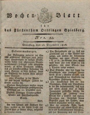 Wochenblatt für das Fürstenthum Oettingen-Spielberg (Oettingisches Wochenblatt) Dienstag 26. Dezember 1826