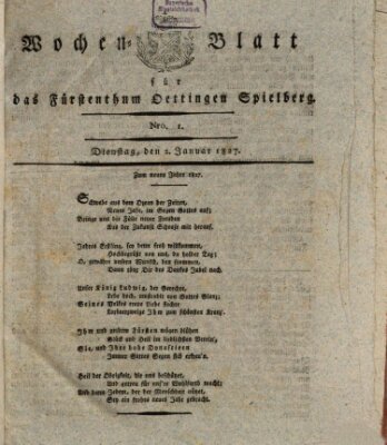 Wochenblatt für das Fürstenthum Oettingen-Spielberg (Oettingisches Wochenblatt) Dienstag 2. Januar 1827