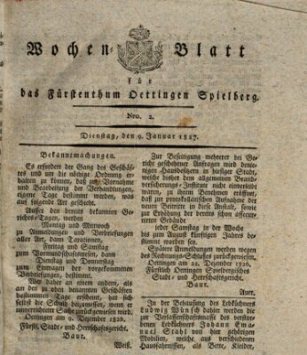 Wochenblatt für das Fürstenthum Oettingen-Spielberg (Oettingisches Wochenblatt) Dienstag 9. Januar 1827