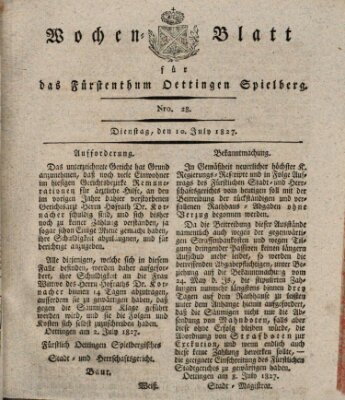 Wochenblatt für das Fürstenthum Oettingen-Spielberg (Oettingisches Wochenblatt) Dienstag 10. Juli 1827