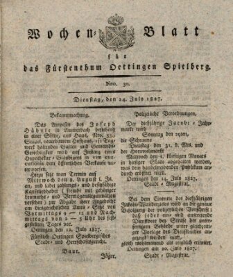 Wochenblatt für das Fürstenthum Oettingen-Spielberg (Oettingisches Wochenblatt) Dienstag 24. Juli 1827