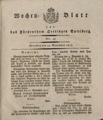 Wochenblatt für das Fürstenthum Oettingen-Spielberg (Oettingisches Wochenblatt) Dienstag 20. November 1827