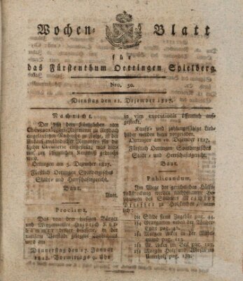 Wochenblatt für das Fürstenthum Oettingen-Spielberg (Oettingisches Wochenblatt) Dienstag 11. Dezember 1827