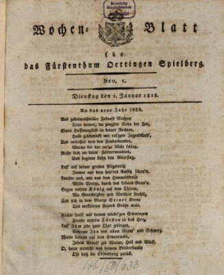 Wochenblatt für das Fürstenthum Oettingen-Spielberg (Oettingisches Wochenblatt) Dienstag 1. Januar 1828