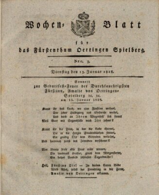 Wochenblatt für das Fürstenthum Oettingen-Spielberg (Oettingisches Wochenblatt) Dienstag 15. Januar 1828