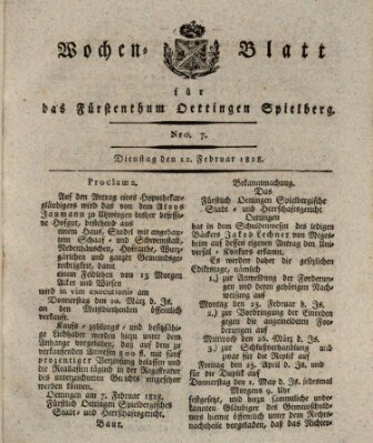 Wochenblatt für das Fürstenthum Oettingen-Spielberg (Oettingisches Wochenblatt) Dienstag 12. Februar 1828