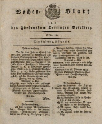 Wochenblatt für das Fürstenthum Oettingen-Spielberg (Oettingisches Wochenblatt) Dienstag 4. März 1828