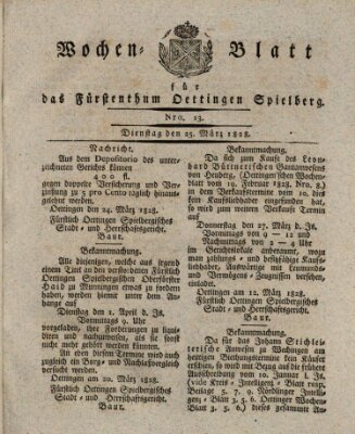 Wochenblatt für das Fürstenthum Oettingen-Spielberg (Oettingisches Wochenblatt) Dienstag 25. März 1828