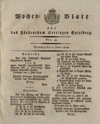 Wochenblatt für das Fürstenthum Oettingen-Spielberg (Oettingisches Wochenblatt) Dienstag 8. Juli 1828