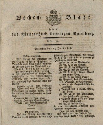 Wochenblatt für das Fürstenthum Oettingen-Spielberg (Oettingisches Wochenblatt) Dienstag 15. Juli 1828