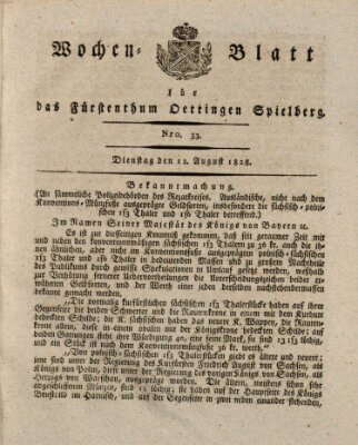 Wochenblatt für das Fürstenthum Oettingen-Spielberg (Oettingisches Wochenblatt) Dienstag 12. August 1828