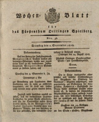 Wochenblatt für das Fürstenthum Oettingen-Spielberg (Oettingisches Wochenblatt) Dienstag 2. September 1828