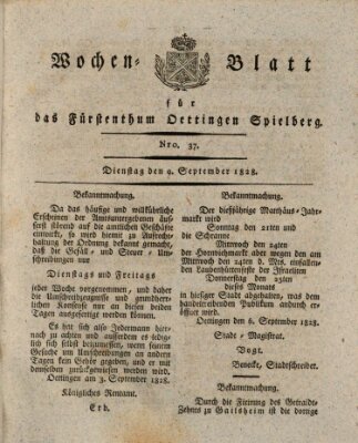 Wochenblatt für das Fürstenthum Oettingen-Spielberg (Oettingisches Wochenblatt) Dienstag 9. September 1828