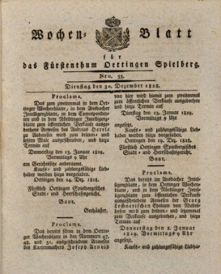 Wochenblatt für das Fürstenthum Oettingen-Spielberg (Oettingisches Wochenblatt) Dienstag 30. Dezember 1828