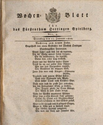 Wochenblatt für das Fürstenthum Oettingen-Spielberg (Oettingisches Wochenblatt) Dienstag 27. Januar 1829