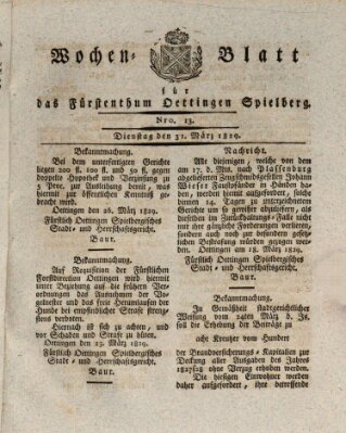 Wochenblatt für das Fürstenthum Oettingen-Spielberg (Oettingisches Wochenblatt) Dienstag 31. März 1829