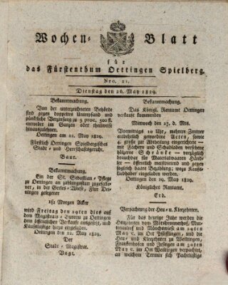 Wochenblatt für das Fürstenthum Oettingen-Spielberg (Oettingisches Wochenblatt) Dienstag 26. Mai 1829