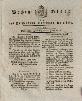 Wochenblatt für das Fürstenthum Oettingen-Spielberg (Oettingisches Wochenblatt) Dienstag 9. Juni 1829