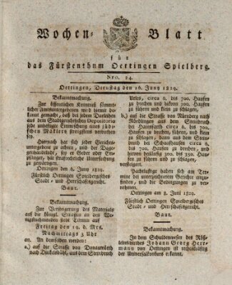 Wochenblatt für das Fürstenthum Oettingen-Spielberg (Oettingisches Wochenblatt) Dienstag 16. Juni 1829