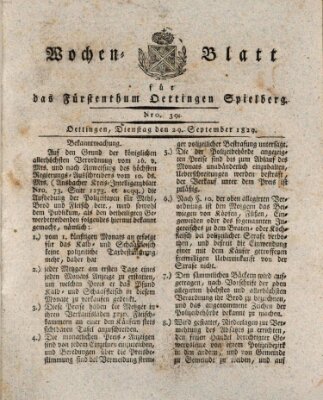 Wochenblatt für das Fürstenthum Oettingen-Spielberg (Oettingisches Wochenblatt) Dienstag 29. September 1829