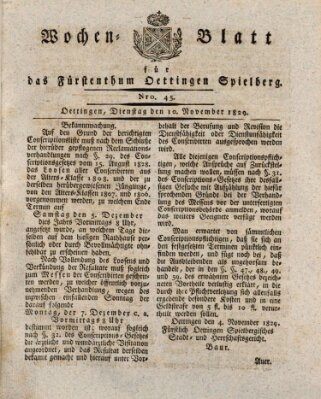 Wochenblatt für das Fürstenthum Oettingen-Spielberg (Oettingisches Wochenblatt) Dienstag 10. November 1829