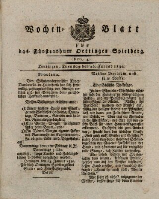 Wochenblatt für das Fürstenthum Oettingen-Spielberg (Oettingisches Wochenblatt) Dienstag 26. Januar 1830