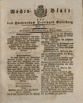 Wochenblatt für das Fürstenthum Oettingen-Spielberg (Oettingisches Wochenblatt) Dienstag 9. März 1830
