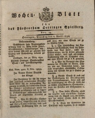 Wochenblatt für das Fürstenthum Oettingen-Spielberg (Oettingisches Wochenblatt) Dienstag 6. April 1830