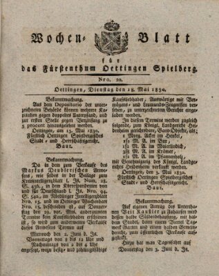 Wochenblatt für das Fürstenthum Oettingen-Spielberg (Oettingisches Wochenblatt) Dienstag 18. Mai 1830