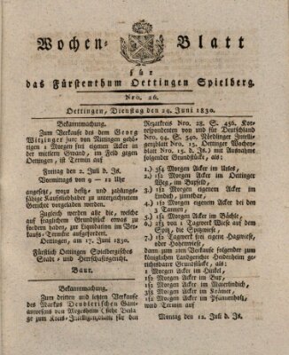 Wochenblatt für das Fürstenthum Oettingen-Spielberg (Oettingisches Wochenblatt) Dienstag 29. Juni 1830