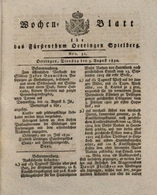 Wochenblatt für das Fürstenthum Oettingen-Spielberg (Oettingisches Wochenblatt) Dienstag 3. August 1830