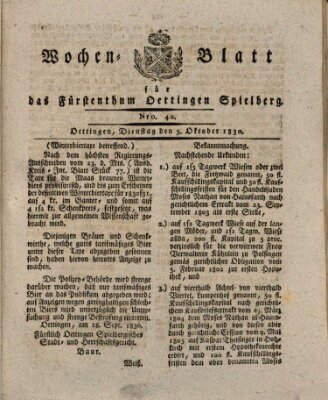 Wochenblatt für das Fürstenthum Oettingen-Spielberg (Oettingisches Wochenblatt) Dienstag 5. Oktober 1830