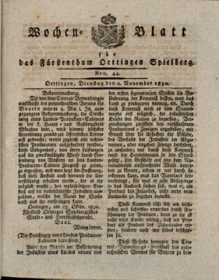 Wochenblatt für das Fürstenthum Oettingen-Spielberg (Oettingisches Wochenblatt) Dienstag 2. November 1830