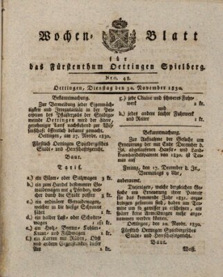 Wochenblatt für das Fürstenthum Oettingen-Spielberg (Oettingisches Wochenblatt) Dienstag 30. November 1830