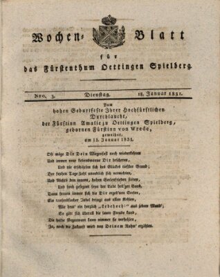 Wochenblatt für das Fürstenthum Oettingen-Spielberg (Oettingisches Wochenblatt) Dienstag 18. Januar 1831