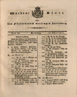 Wochenblatt für das Fürstenthum Oettingen-Spielberg (Oettingisches Wochenblatt) Dienstag 19. April 1831