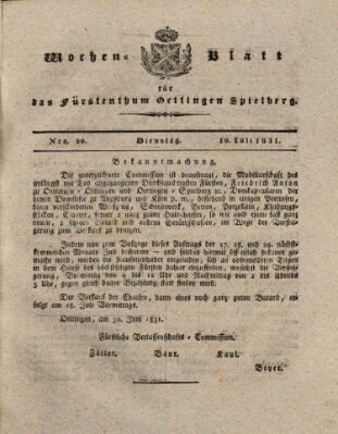 Wochenblatt für das Fürstenthum Oettingen-Spielberg (Oettingisches Wochenblatt) Dienstag 19. Juli 1831