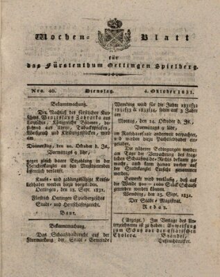 Wochenblatt für das Fürstenthum Oettingen-Spielberg (Oettingisches Wochenblatt) Dienstag 4. Oktober 1831