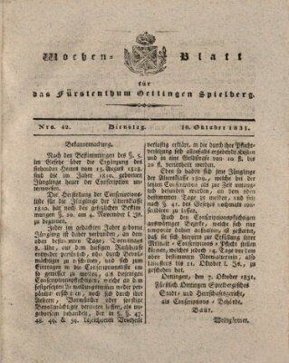 Wochenblatt für das Fürstenthum Oettingen-Spielberg (Oettingisches Wochenblatt) Dienstag 18. Oktober 1831