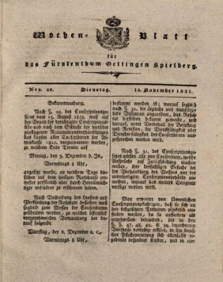 Wochenblatt für das Fürstenthum Oettingen-Spielberg (Oettingisches Wochenblatt) Dienstag 15. November 1831