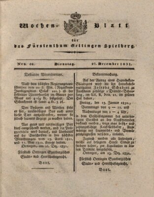 Wochenblatt für das Fürstenthum Oettingen-Spielberg (Oettingisches Wochenblatt) Dienstag 27. Dezember 1831