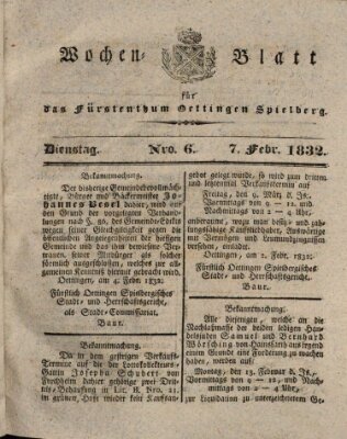 Wochenblatt für das Fürstenthum Oettingen-Spielberg (Oettingisches Wochenblatt) Dienstag 7. Februar 1832