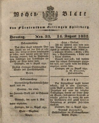 Wochenblatt für das Fürstenthum Oettingen-Spielberg (Oettingisches Wochenblatt) Dienstag 14. August 1832