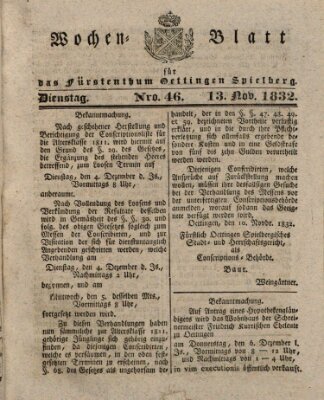 Wochenblatt für das Fürstenthum Oettingen-Spielberg (Oettingisches Wochenblatt) Dienstag 13. November 1832