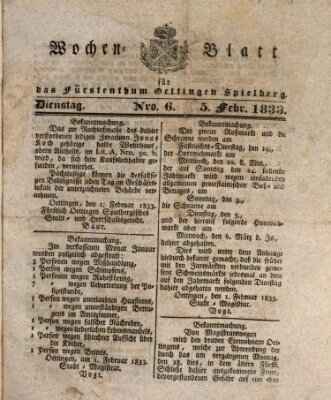 Wochenblatt für das Fürstenthum Oettingen-Spielberg (Oettingisches Wochenblatt) Dienstag 5. Februar 1833