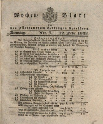 Wochenblatt für das Fürstenthum Oettingen-Spielberg (Oettingisches Wochenblatt) Dienstag 12. Februar 1833