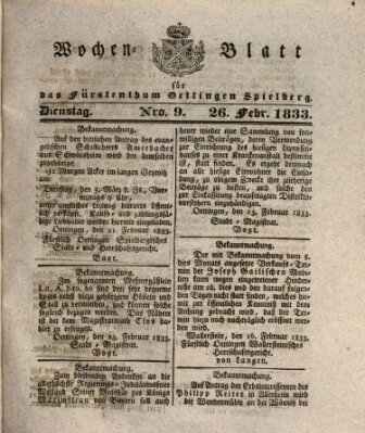 Wochenblatt für das Fürstenthum Oettingen-Spielberg (Oettingisches Wochenblatt) Dienstag 26. Februar 1833