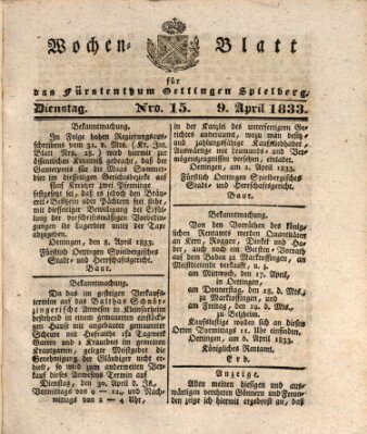 Wochenblatt für das Fürstenthum Oettingen-Spielberg (Oettingisches Wochenblatt) Dienstag 9. April 1833