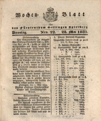 Wochenblatt für das Fürstenthum Oettingen-Spielberg (Oettingisches Wochenblatt) Dienstag 28. Mai 1833